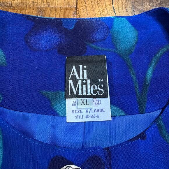 Vintage Ali Miles Womens BlueFloral Blouse Top XL & Skirt Set Sz 16 Made in USA - Picture 9 of 13